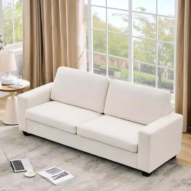 GustoWave 84 Cloud Couch with Deep Seat, 3-Seater Corduroy Couches, Modern Upholstered Sofa with Wide Armrests for Living Room, Beige