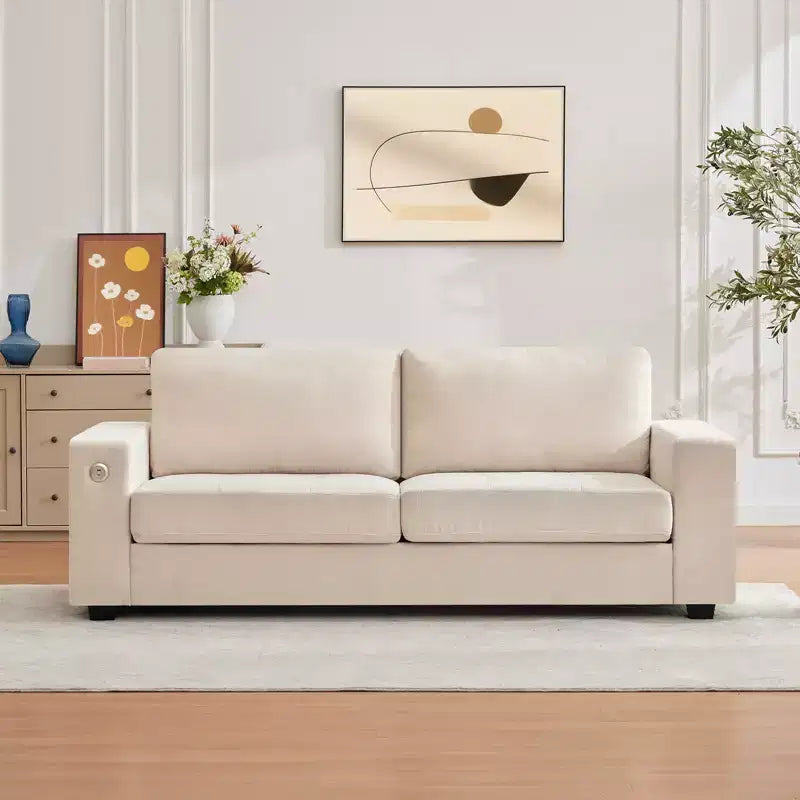 90 Modern Sofa 2-Seater Couches, Chenille Sofas with Extra Large Seat Width & Depth,USB/Type-C Charging Port & Side Pocket, Medium Firm Sofa Cushion