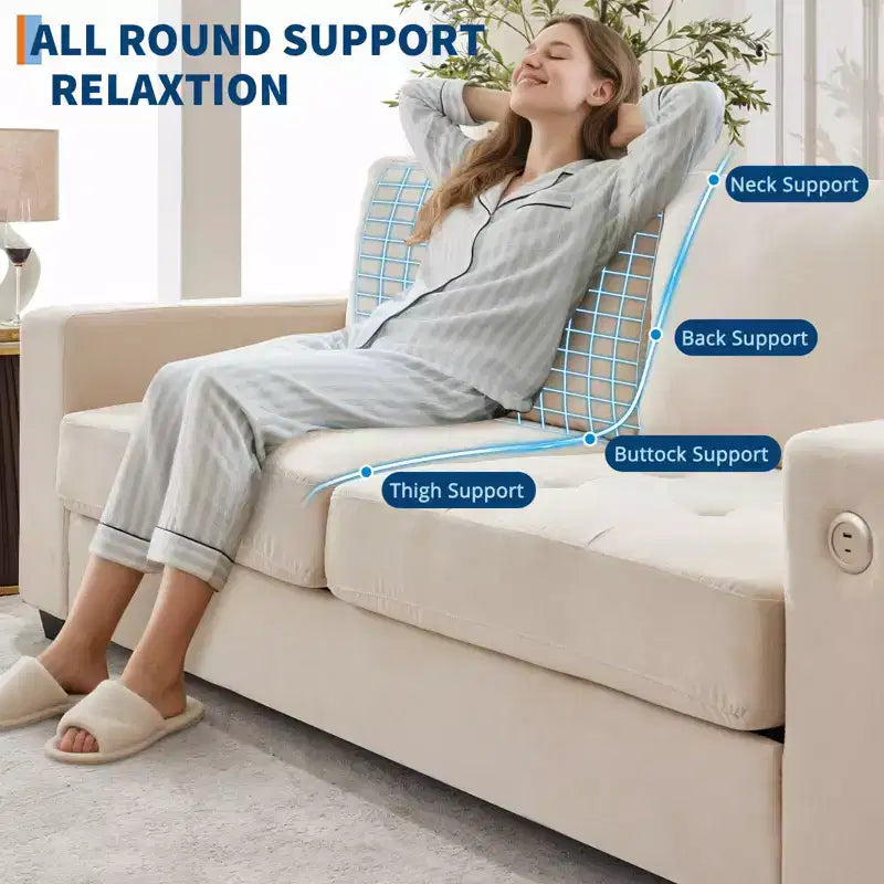 90 Modern Sofa 2-Seater Couches, Chenille Sofas with Extra Large Seat Width & Depth,USB/Type-C Charging Port & Side Pocket, Medium Firm Sofa Cushion