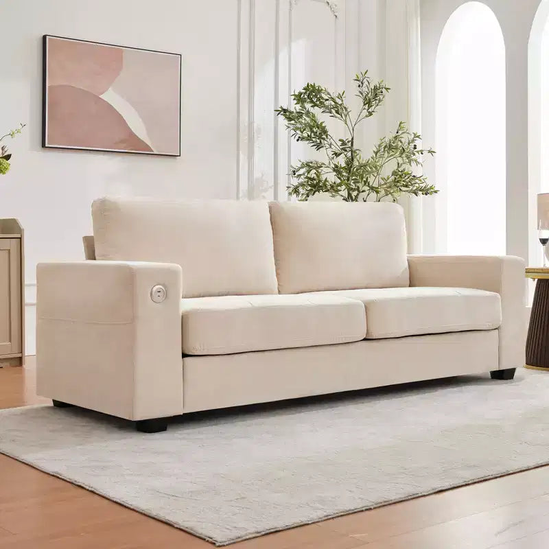90 Modern Sofa 2-Seater Couches, Chenille Sofas with Extra Large Seat Width & Depth,USB/Type-C Charging Port & Side Pocket, Medium Firm Sofa Cushion