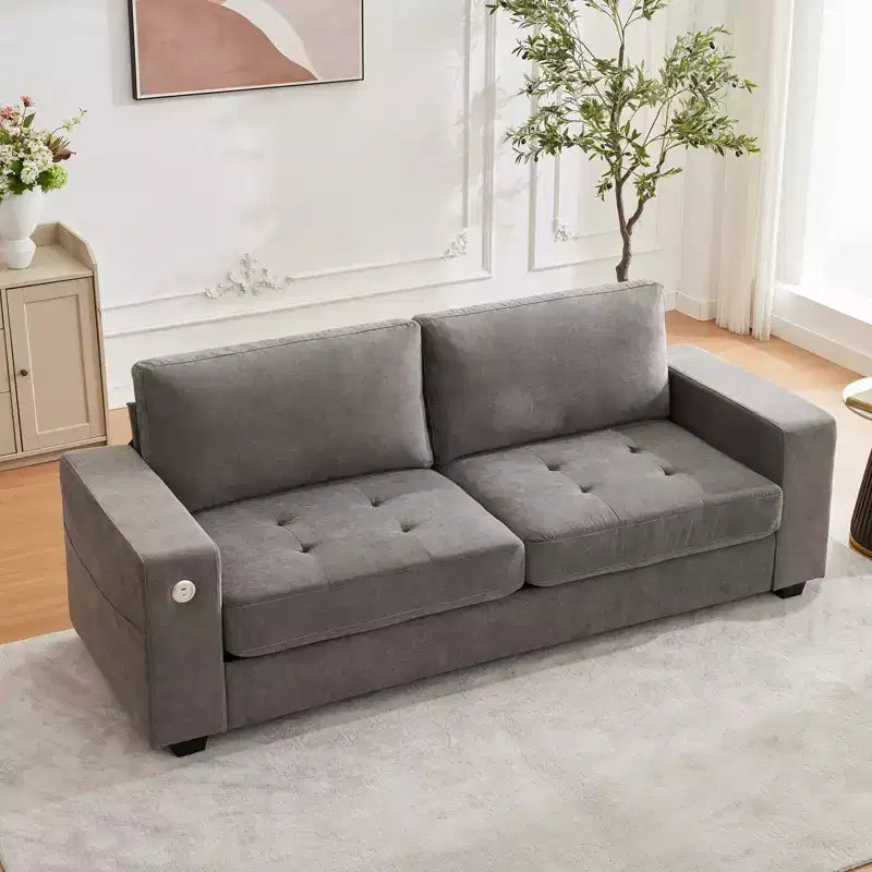 90 Modern Sofa 2-Seater Couches, Chenille Sofas with Extra Large Seat Width & Depth,USB/Type-C Charging Port & Side Pocket, Medium Firm Sofa Cushion