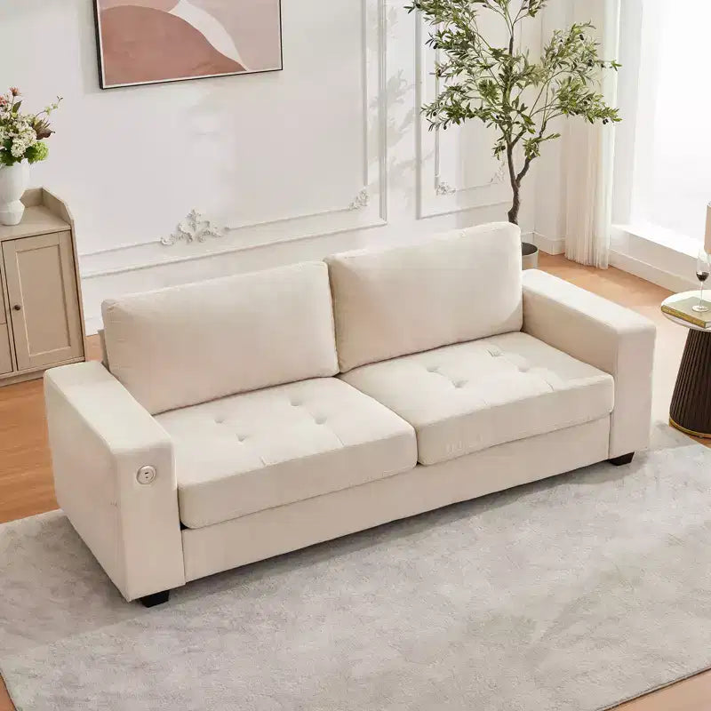 90 canapés modernes 2 places, canapés en chenille avec assise extra large et profonde, port de charge USB/Type-C et poche latérale, coussin de canapé de fermeté moyenne