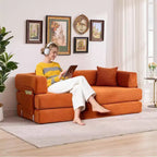 Canapé convertible, Lit escamotable avec 2 oreillers, Canapé convertible sans cadre en velours côtelé moelleux, Aucun assemblage requis pour le salon, la chambre à coucher