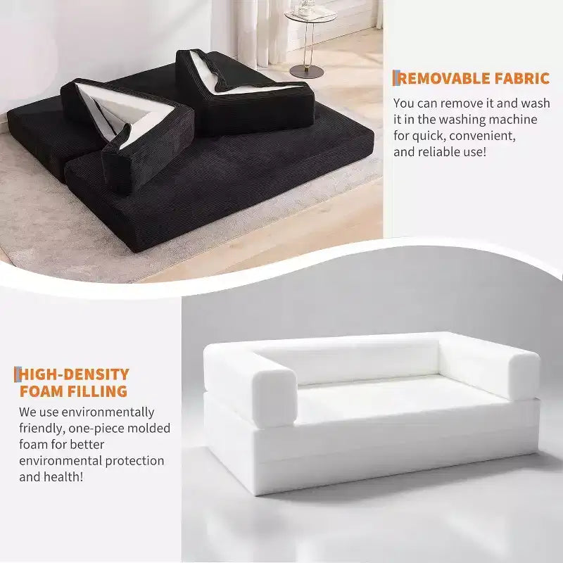 Canapé convertible, Lit escamotable avec 2 oreillers, Canapé convertible sans cadre en velours côtelé moelleux, Aucun assemblage requis pour le salon, la chambre à coucher