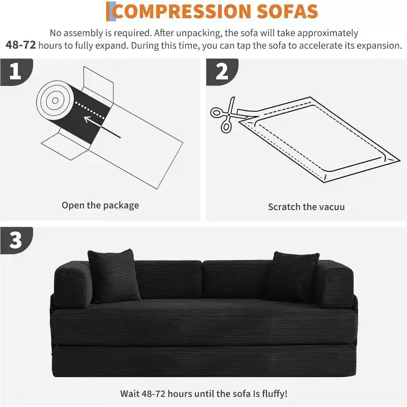 Canapé convertible, Lit escamotable avec 2 oreillers, Canapé convertible sans cadre en velours côtelé moelleux, Aucun assemblage requis pour le salon, la chambre à coucher