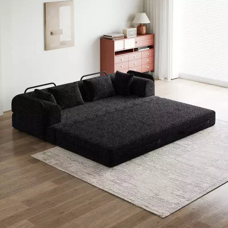 78.7-Inch Green Chenille Folding Mattress Sofa with Cylindrical Pillow Floor Sofa Lounge Couch for Living Room Bedroom Lounge Studio