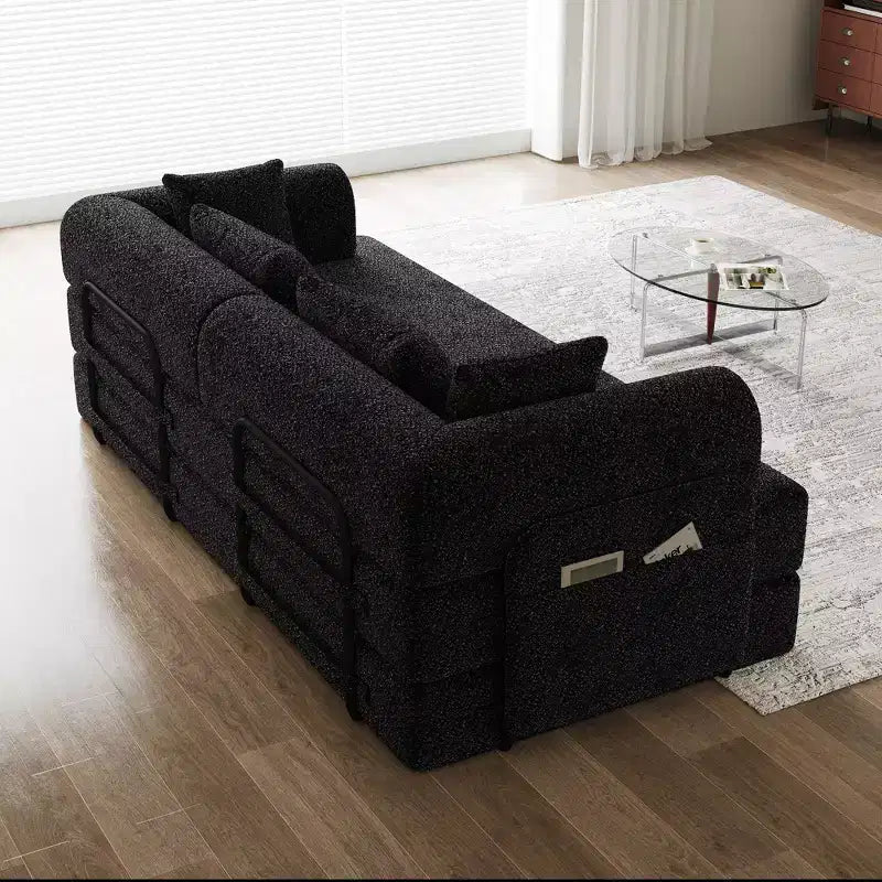78.7-Inch Green Chenille Folding Mattress Sofa with Cylindrical Pillow Floor Sofa Lounge Couch for Living Room Bedroom Lounge Studio