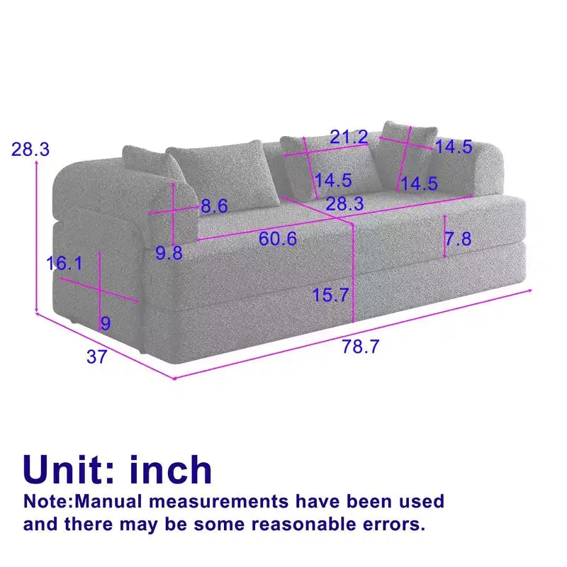 78.7-Inch Green Chenille Folding Mattress Sofa with Cylindrical Pillow Floor Sofa Lounge Couch for Living Room Bedroom Lounge Studio
