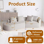 Canapé incurvé nuage 4 places extra profond avec assise large de 284 cm en chenille kaki avec 4 coussins pour salon