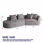Canapé incurvé nuage 4 places extra profond avec assise large de 284 cm en chenille kaki avec 4 coussins pour salon