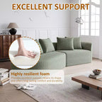 Canapé incurvé nuage 4 places extra profond avec assise large de 284 cm en chenille kaki avec 4 coussins pour salon