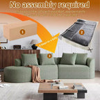Canapé incurvé nuage 4 places extra profond avec assise large de 284 cm en chenille kaki avec 4 coussins pour salon