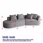 Canapé incurvé nuage 4 places extra profond avec assise large de 284 cm en chenille kaki avec 4 coussins pour salon