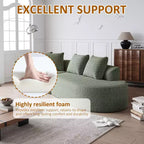 Canapé nuage incurvé 4 places extra profond et large en chenille kaki de 284 cm avec 4 coussins, canapé modulable pour salon