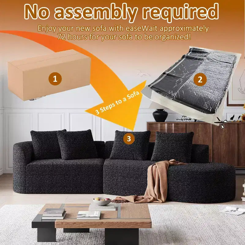 Canapé nuage incurvé 4 places extra profond et large en chenille kaki de 284 cm avec 4 coussins, canapé modulable pour salon