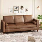 81 Leather Sofa for Living Room, Mid-Century Modern Couch with Deep Seats, Brown Faux Leather Couch, 3 Seat Sofa with Removable Cover for Apartment