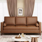 81 Leather Sofa for Living Room, Mid-Century Modern Couch with Deep Seats, Brown Faux Leather Couch, 3 Seat Sofa with Removable Cover for Apartment