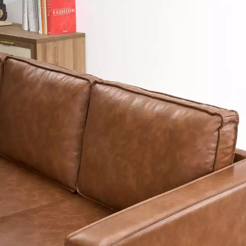 81 Leather Sofa for Living Room, Mid-Century Modern Couch with Deep Seats, Brown Faux Leather Couch, 3 Seat Sofa with Removable Cover for Apartment