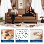 81 Leather Sofa for Living Room, Mid-Century Modern Couch with Deep Seats, Brown Faux Leather Couch, 3 Seat Sofa with Removable Cover for Apartment