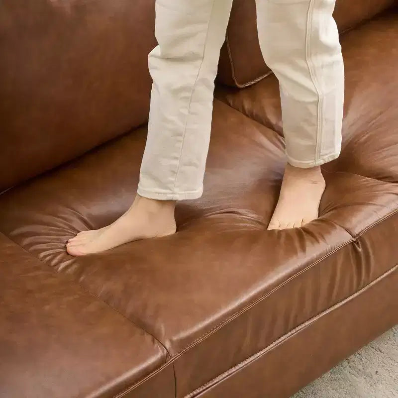 81 Leather Sofa for Living Room, Mid-Century Modern Couch with Deep Seats, Brown Faux Leather Couch, 3 Seat Sofa with Removable Cover for Apartment