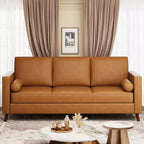 81 Leather Sofa for Living Room, Mid-Century Modern Couch with Deep Seats, Brown Faux Leather Couch, 3 Seat Sofa with Removable Cover for Apartment