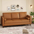 81 Leather Sofa for Living Room, Mid-Century Modern Couch with Deep Seats, Brown Faux Leather Couch, 3 Seat Sofa with Removable Cover for Apartment