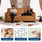 81 Leather Sofa for Living Room, Mid-Century Modern Couch with Deep Seats, Brown Faux Leather Couch, 3 Seat Sofa with Removable Cover for Apartment