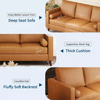 81 Leather Sofa for Living Room, Mid-Century Modern Couch with Deep Seats, Brown Faux Leather Couch, 3 Seat Sofa with Removable Cover for Apartment