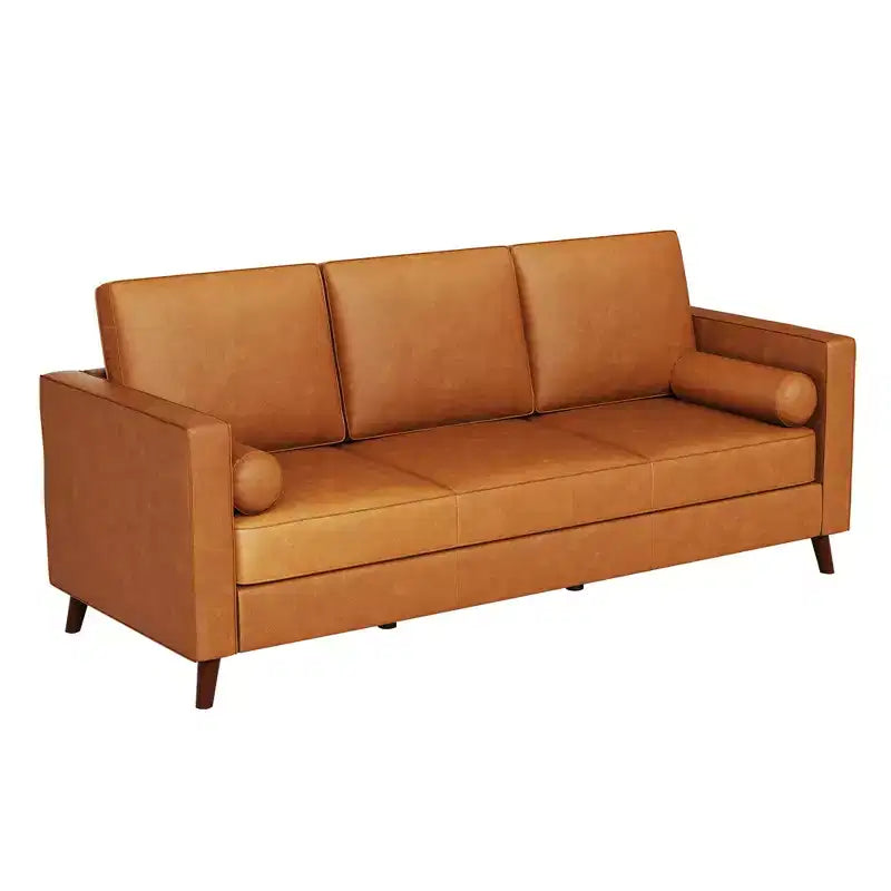 81 Leather Sofa for Living Room, Mid-Century Modern Couch with Deep Seats, Brown Faux Leather Couch, 3 Seat Sofa with Removable Cover for Apartment