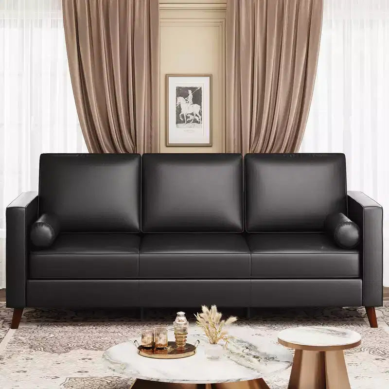 81 Leather Sofa for Living Room, Mid-Century Modern Couch with Deep Seats, Brown Faux Leather Couch, 3 Seat Sofa with Removable Cover for Apartment