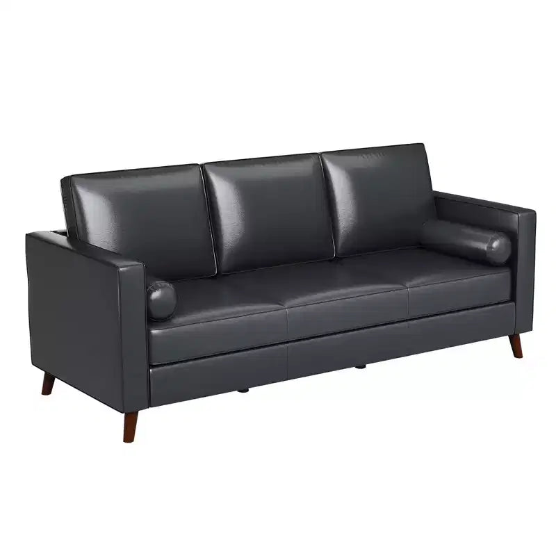 81 Leather Sofa for Living Room, Mid-Century Modern Couch with Deep Seats, Brown Faux Leather Couch, 3 Seat Sofa with Removable Cover for Apartment