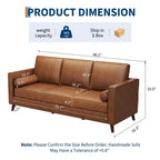 81 Leather Sofa for Living Room, Mid-Century Modern Couch with Deep Seats, Brown Faux Leather Couch, 3 Seat Sofa with Removable Cover for Apartment