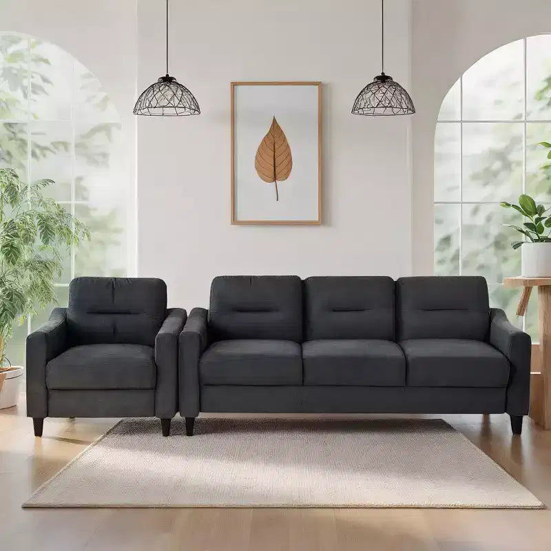 PexFix Modern Velvet Upholstered 3 Set Sectional Couches 3-Seater Sofa Loveseat and Single Chair with Solid Wood Frame for Living Room Apartment Black