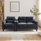 PexFix Modern Velvet Upholstered 3 Set Sectional Couches 3-Seater Sofa Loveseat and Single Chair with Solid Wood Frame for Living Room Apartment Black