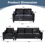 PexFix Modern Velvet Upholstered 3 Set Sectional Couches 3-Seater Sofa Loveseat and Single Chair with Solid Wood Frame for Living Room Apartment Black