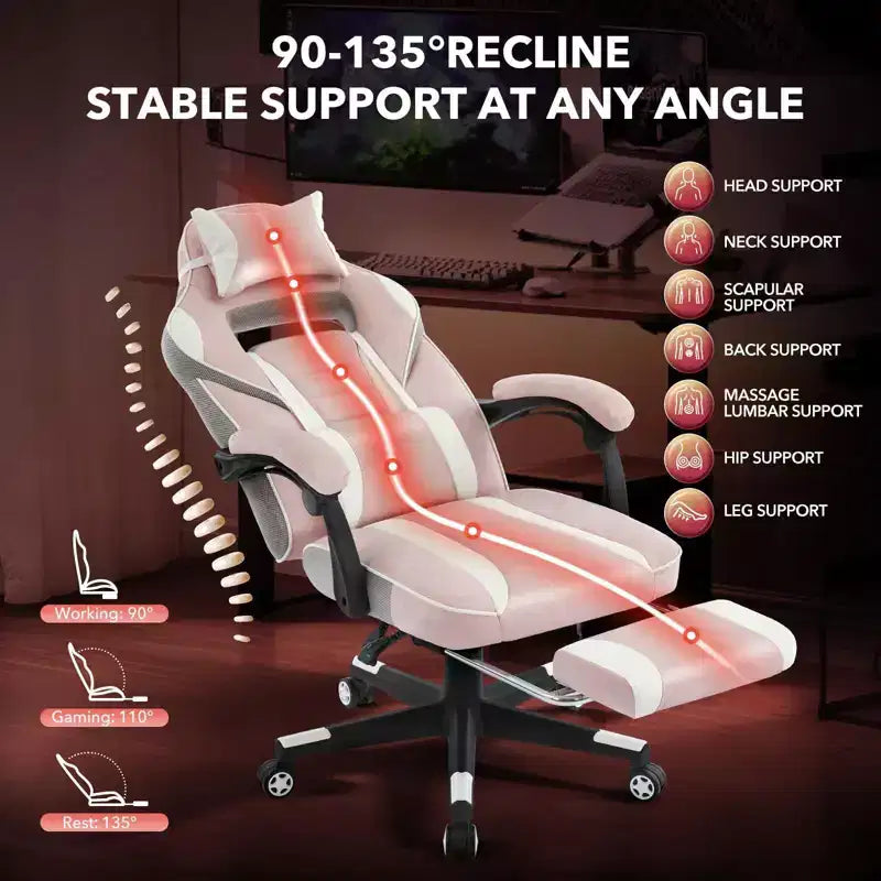 Cherry Blossom Pink Chair with Footrest,Ergonomic Computer Chair w/Lumbar Support & Headrest,360 Swivel Base & Height Adjustable Executive Chairs