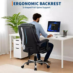 High-Back Executive Office ChairCBlack PU Leather Desk Chair with Footrest, 360 Swivel & Ergonomic SupportCComfortable Home Computer/Gaming Chair