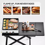 ROVSUN Plancha portative pliable à 2 brûleurs au propane, 20 000 BTU, grill plat roulant au gaz avec allumage et régulateur pour camping en plein air, barbecue, pique-nique