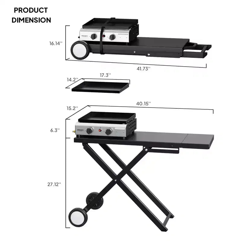 ROVSUN Plancha portative pliable à 2 brûleurs au propane, 20 000 BTU, grill plat roulant au gaz avec allumage et régulateur pour camping en plein air, barbecue, pique-nique