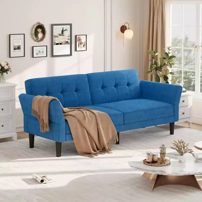 89 Futon Sofa Bed, Convertible Sleeper Sofa with Adjustable Backrest & Armrest, Modern Loveseat Sleeper for Living Room Bedroom Apartments