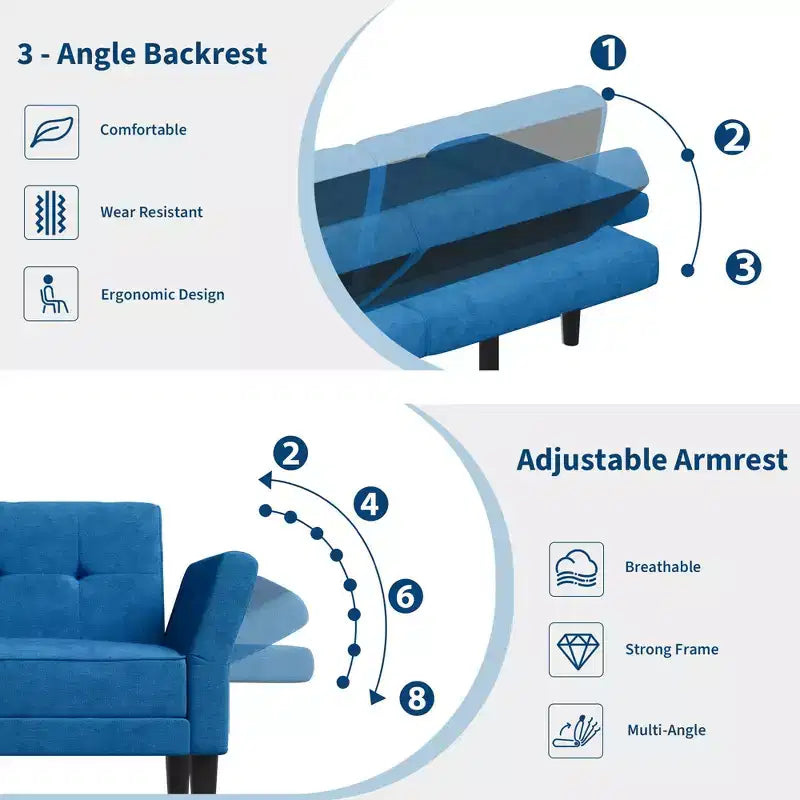 89 Futon Sofa Bed, Convertible Sleeper Sofa with Adjustable Backrest & Armrest, Modern Loveseat Sleeper for Living Room Bedroom Apartments