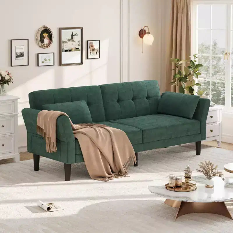 89 Futon Sofa Bed, Convertible Sleeper Sofa with Adjustable Backrest & Armrest, Modern Loveseat Sleeper for Living Room Bedroom Apartments