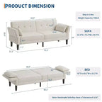 89 Futon Sofa Bed, Convertible Sleeper Sofa with Adjustable Backrest & Armrest, Modern Loveseat Sleeper for Living Room Bedroom Apartments