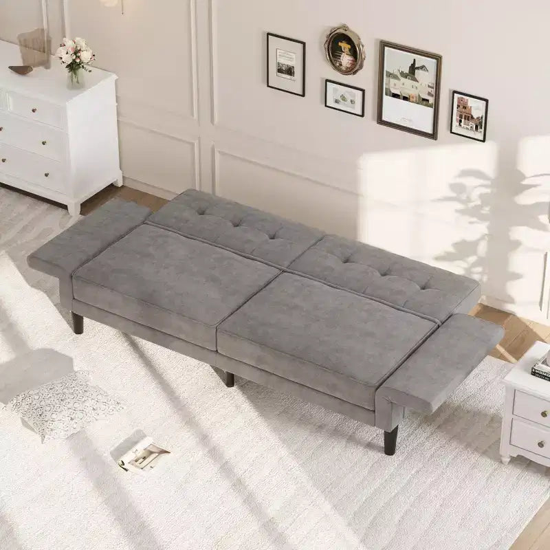 89 Futon Sofa Bed, Convertible Sleeper Sofa with Adjustable Backrest & Armrest, Modern Loveseat Sleeper for Living Room Bedroom Apartments