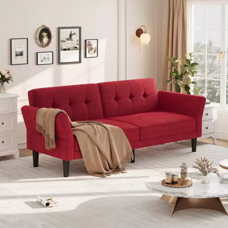 89 Futon Sofa Bed, Convertible Sleeper Sofa with Adjustable Backrest & Armrest, Modern Loveseat Sleeper for Living Room Bedroom Apartments
