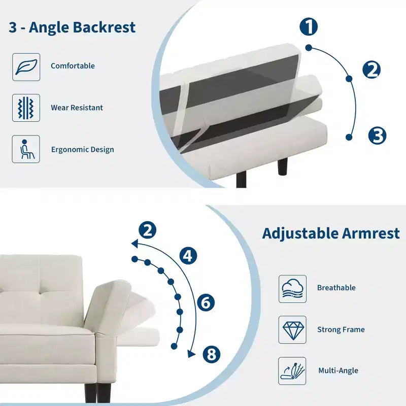 89 Futon Sofa Bed, Convertible Sleeper Sofa with Adjustable Backrest & Armrest, Modern Loveseat Sleeper for Living Room Bedroom Apartments