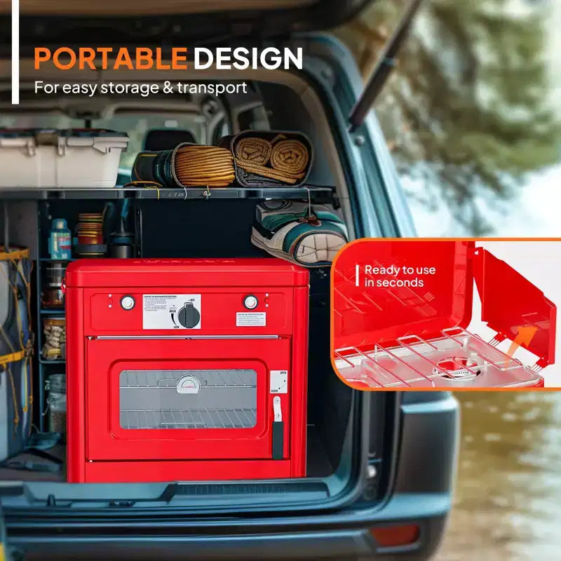 ROVSUN 2-in-1 Portable Camping Stove & Propane Oven Combo with Igniter, Camp Stove with Windpanel for Outdoor Camping Cooking Baking Grilling