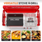 ROVSUN 2-in-1 Portable Camping Stove & Propane Grill Combo with Igniter, Tabletop Camp Stove with Handle & Windpanel for Camping Tailgating Grilling