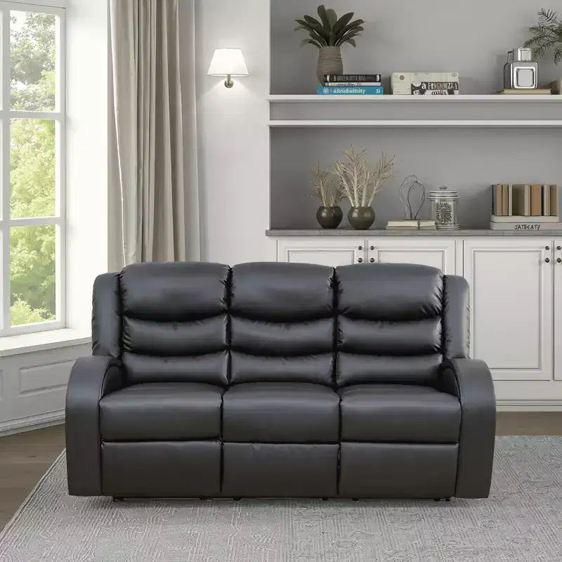 MAYEERTY Power Reclining Sofa, Electric 3-Seat Faux Leather Recliner with Adjustable Backrests for Living Room, Black