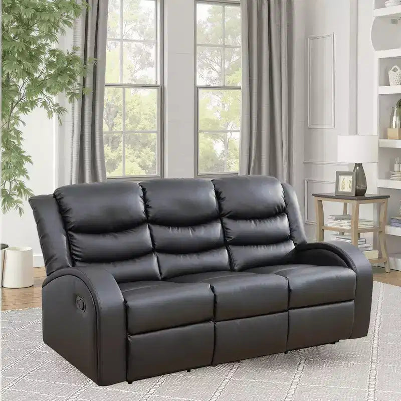 MAYEERTY Power Reclining Sofa, Electric 3-Seat Faux Leather Recliner with Adjustable Backrests for Living Room, Black